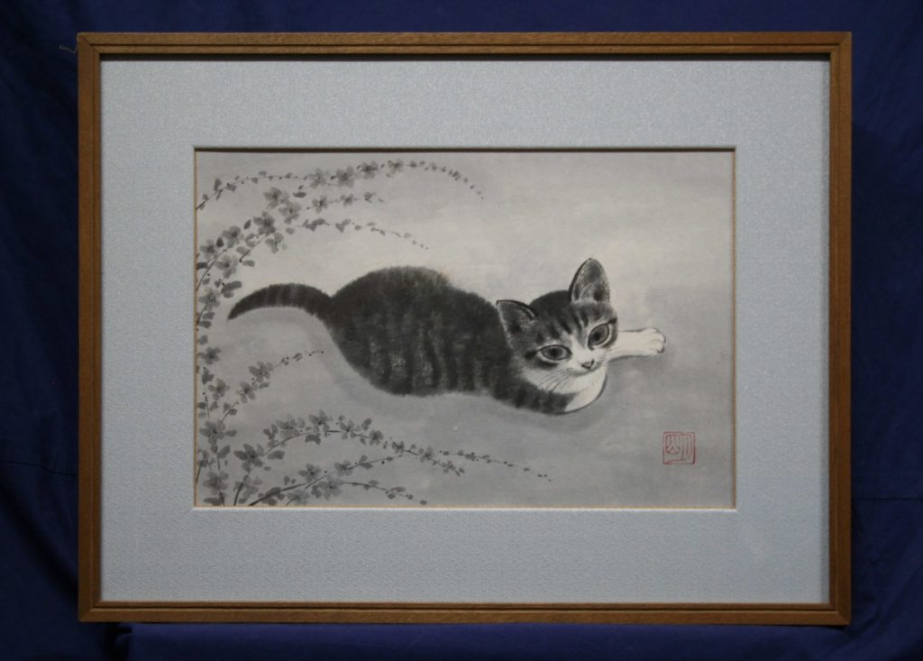 穐月明【芙蓉花】 水墨画 6号 共シール有り 穐月明「芙蓉」水墨画・変形6号 絵画買取・販売の小竹美術